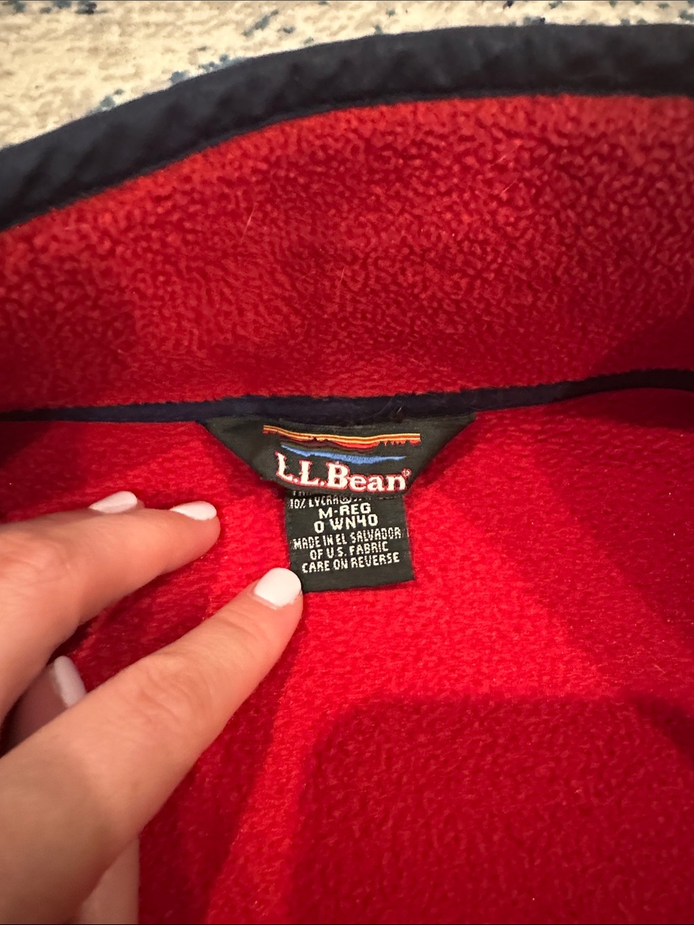 L.L. Bean Fleece Pullover Mens medium Red Snap Button Vintage Contrast Trim - Picture 2 of 11